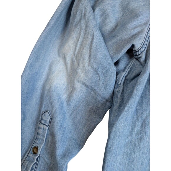 Lane Bryant Denim Chambray Shirt Womens Sz 20 Cotton Blue Distressed Frayed Hem - Picture 8 of 14